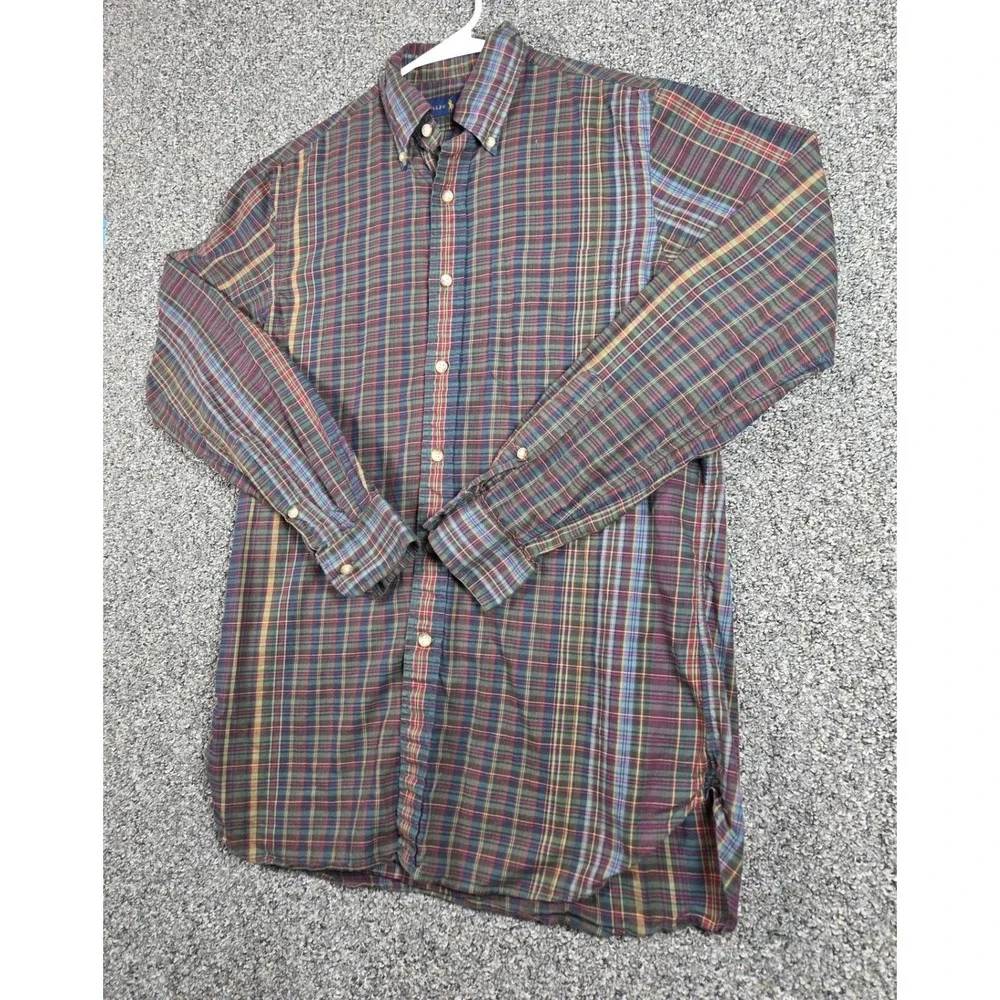 Polo‎ Ralph Lauren Button Down Shirt Mens S Green Plaid 100% Cotton Long Sleeve